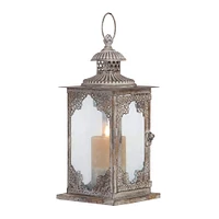 13" Gray Iron Vintage Candle Holder Lantern