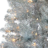 6.5ft. Pre-Lit Silver Tinsel Artificial Christmas Tree, Clear Incandescent Lights