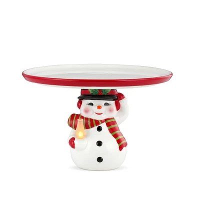 Lit Snowman Cake Plate