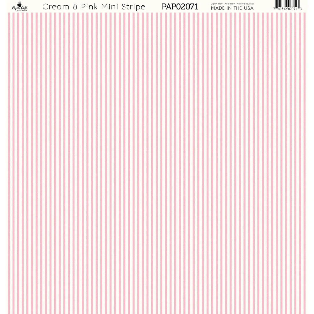 Paper Café Cream & Pink Mini Stripe 12" x 12" Cardstock, 15 Sheets