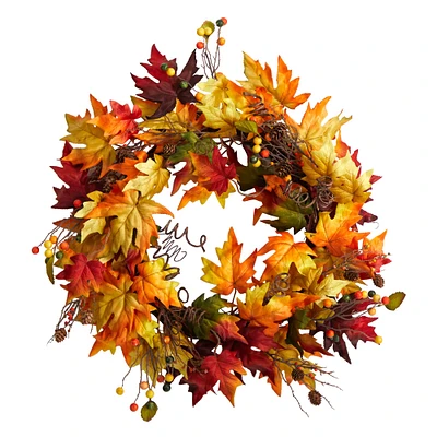 24" Autumn Maple Leaf & Berries Fall Wreath