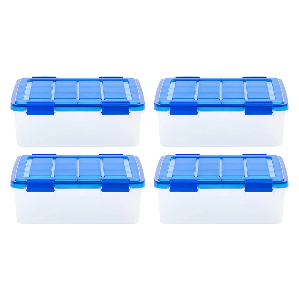 Iris® 6.5gal. Clear Plastic Storage Boxes With Blue Lid, 4 Pack