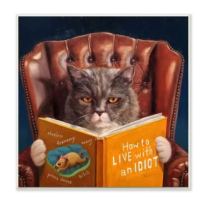 Stupell Industries Angry Cat Reading Dog Book Feline Pet Humor,12" x 12"