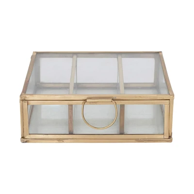 Small Brass Metal & Glass 3 Compartment Box