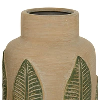 Set of 2 Beige Stoneware Coastal Style Vase, 11", 14"