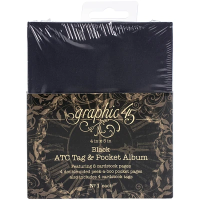 Graphic 45 Staples Black ATC Tag & Pocket Album, 4" x 5