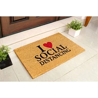 RugSmith Black I Love Social Distancing Machine Tufted Doormat