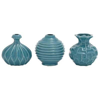 Blue Stoneware Modern Vase Set