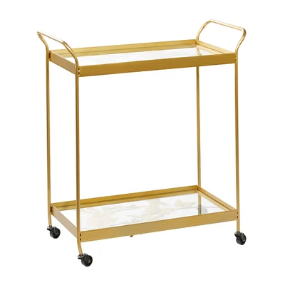 Gold Metal Contemporary Bar Cart, 31" x 28" x 14"