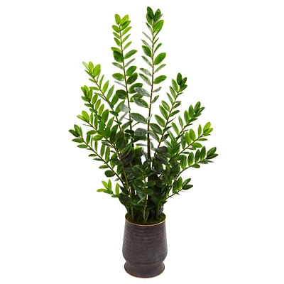 4.5ft. ZZ Plant in Ribbed Metal Planter