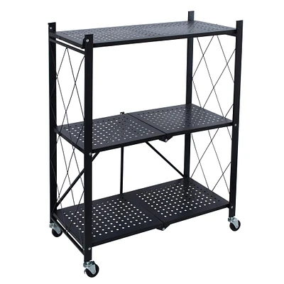 Organize It All Black -Tier Foldable Metal Rack with Wheels