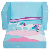 Delta Children Blue Unicorn Cozee Flip Out 2-in-1 Convertible Chair to Lounger