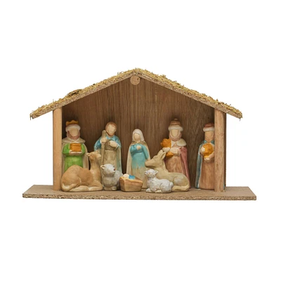 Multicolor Wood Crèche with Nativity Scene