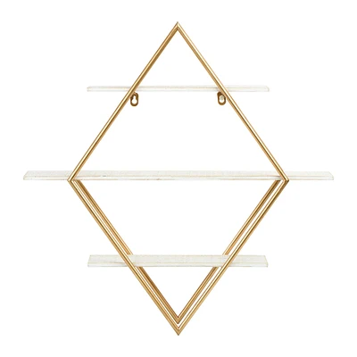 Wood & Gold Diamond Wall Shelf