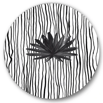Designart - Black and White Tropical Leaf On Striped III
