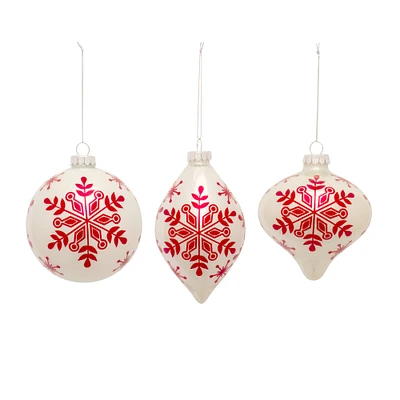 6ct. Red & White Snowflake Glass Ornament Set
