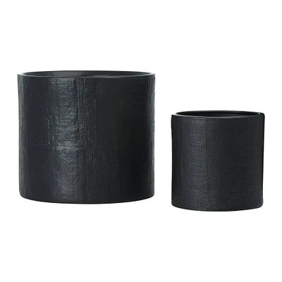 Stoneware Planters with Embossed Cross Hatch Texture Set