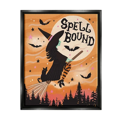 Stupell Industries Spell Bound Witch Flying Moonlit Sky Framed Floater Canvas Wall Art