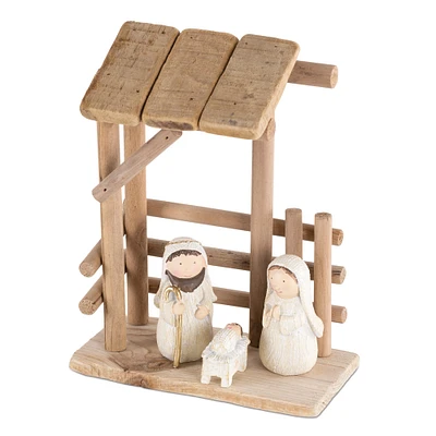 9" Wooden Creche Nativity Scene