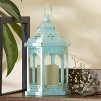 LED Blue Hexagon Distressed Lantern Set