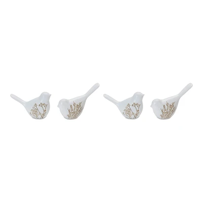 Floral Etched Bird Figurines Set