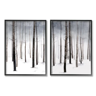 Stupell Industries Winter Snow Tree Forest Haze Eerie Cold in Frame Wall Art