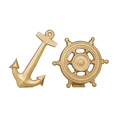Gold Aluminum Nautical Anchor Sculpture, Set of 2" 6", 7"