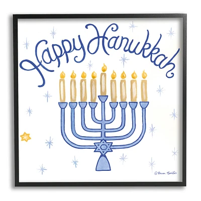 Stupell Industries Festive Happy Hanukkah Menorah Patterned Framed Giclee Art