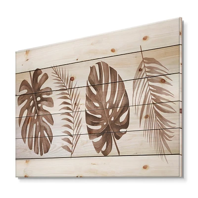 Designart - Tropical Monstera and Palm Leaf In Terracotta - Traditional Print on Natural Pine Wood