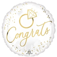 17" White & Gold Wedding Congrats Mylar Balloon