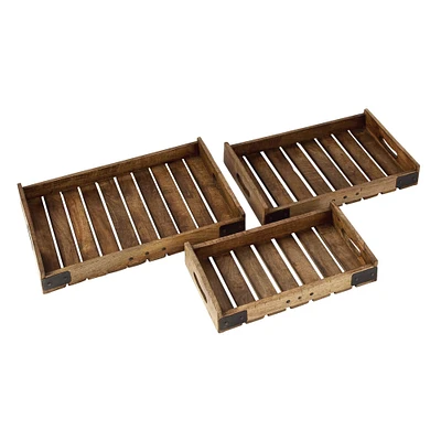 Brown Mango Wood Farmhouse Tray Set
