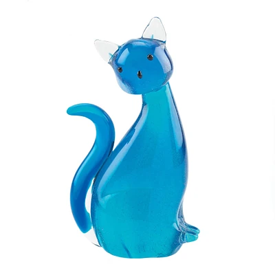 8" Blue Art Glass Kitty Cat Figure