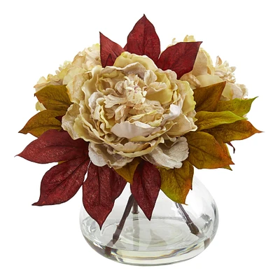 10" Cream Peony Arrangement in Glass Vase