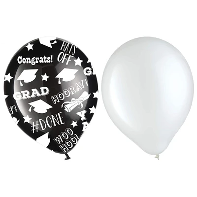 Black & White Graduation Balloons, 60ct.