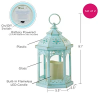 LED Blue Hexagon Distressed Lantern Set