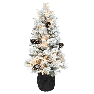 6 Pack: 3.5ft. Pre-Lit Flocked Artificial Potted Christmas Tree, Clear Lights