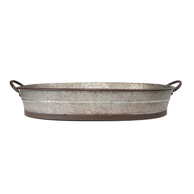 34'' Gray Oval Distressed  Galvanized Metal Tray with Handles