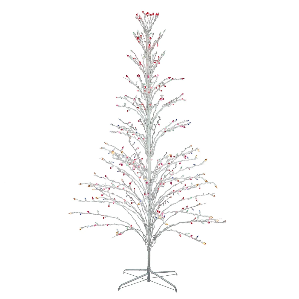 6ft. Pre-Lit White Cascade Twig Artificial Christmas Tree, Multicolor Lights