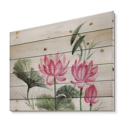 Designart - Vintage Pink Lotuses In The Pond I