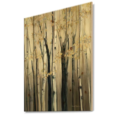 Designart - Golden Birch Forest III - Farmhouse Print on Natural Pine Wood