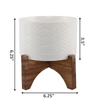 Flora Bunda® 5" Wavy Ceramic Planter on Wood Stand