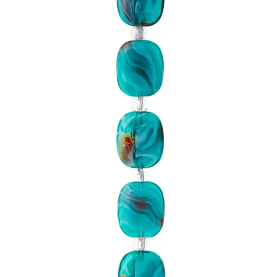 Aqua Swirl Glass Rectangle Beads, 14mm by Bead Landing™