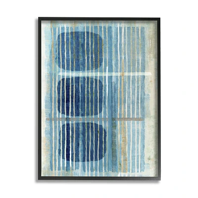 Stupell Industries Retro Mod Shapes Blue Beige Stripes Modern Painting Framed Wall Art