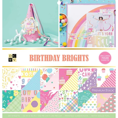 DCWV® Birthday Brights Cardstock Paper Pad, 12" x 12"