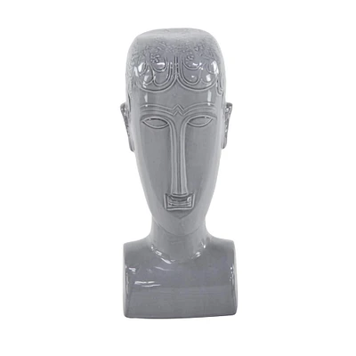 13" Gray Stoneware Man Head Sculpture