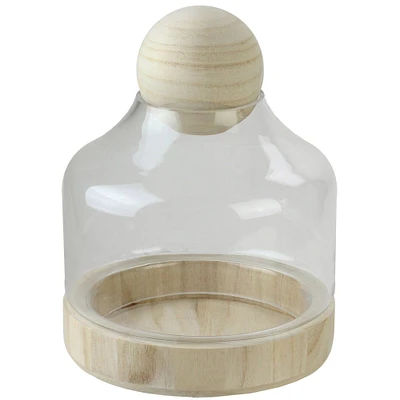 7" Transparent Glass Hurricane with Decorative Wooden Lid