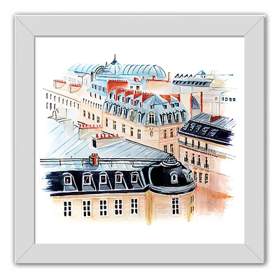 Paris City Rooftops Wall Print in White Frame