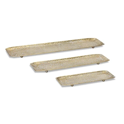 Gold & White Long Metal Tray Set, 15.2", 21", & 27" 