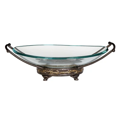 Gold Glass and Metal Traditional Serving Bowl, 5" x 17" x 11"