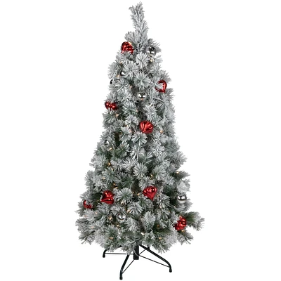 4.5ft. Pre-Lit Snowy Bristle Pine Artificial Christmas Tree, Clear Lights